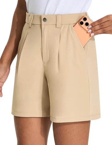 Vista 8 de KPSUN Bermudas de golf de 5 pulgadas para mujer, elásticas, ligeras, con bolsillos, cierre de botón, para trabajo casual de verano