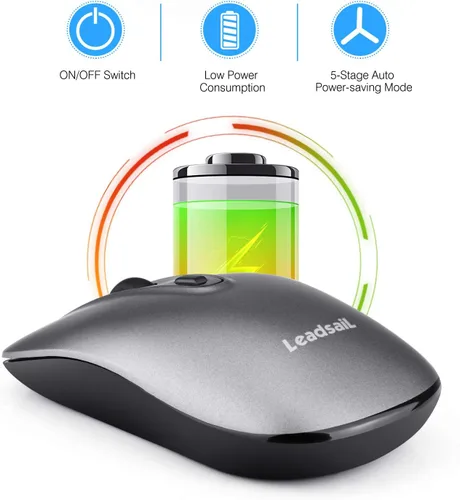 Vista 5 de Leadsail Ratón inalámbrico delgado USB, clic silencioso 3 niveles ajustables, 4 botones ratón portátil para Windows Mac PC Notebook