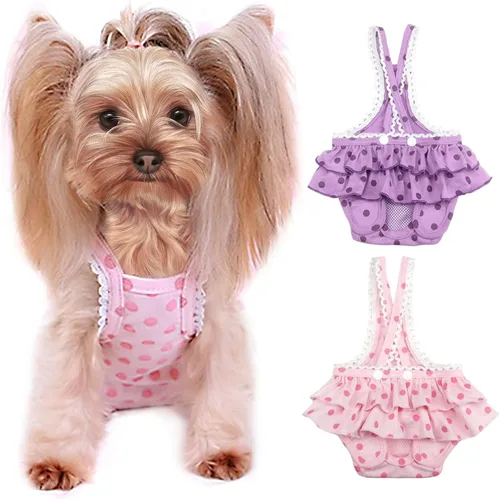 Vista 6 de 2 piezas de pañales lavables para hembra con tirantes, cómodos pañales reutilizables para cachorros, bragas sanitarias para perros, ropa