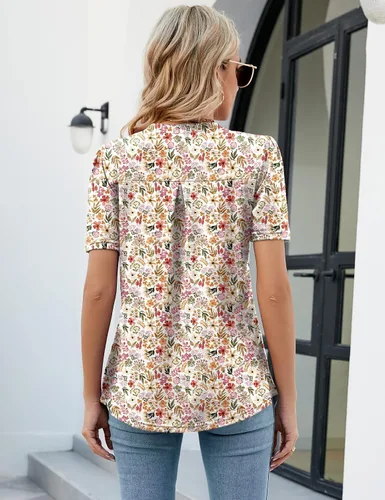 Vista 3 de LUYAA Blusas casuales de manga larga para mujer, túnica elegante, cuello en V, botones, ropa de oficina, otoño e invierno