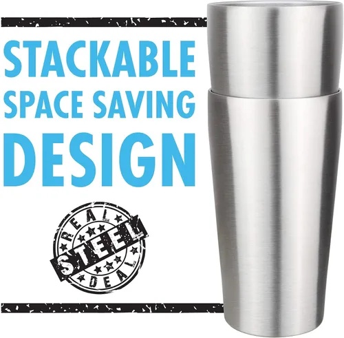 Vista 7 de Vasos de pinta aislados al vacío de acero inoxidable – Juego de 4 tazas de pinta para exteriores 16oz con tapas