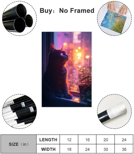 Vista 2 de ZMLIS Vaporwave Cat Wall Art – Y2K Cyber Aesthetic Poster – Retro Futuristic Room Decor Canvas Poster Wall Art Decor Print Picture Paintings for