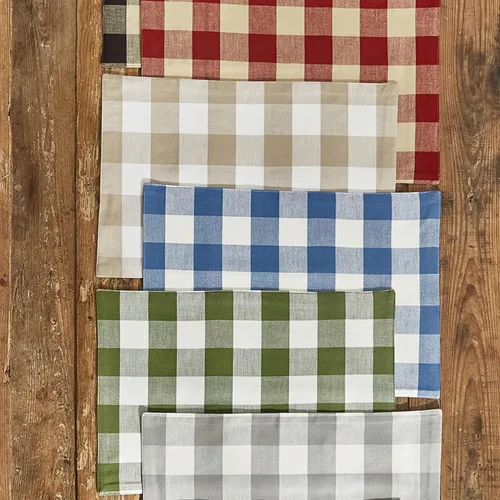 Vista 2 de Park Designs Juego de 4 manteles individuales con respaldo de búfalo natural Cotton Self-Backed Reversible Design Beige & White Check Table