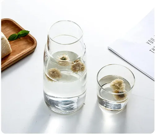 Vista 3 de Juego de jarras de agua de noche de cristal con vaso, jarra y taza de noche A-transparente.
