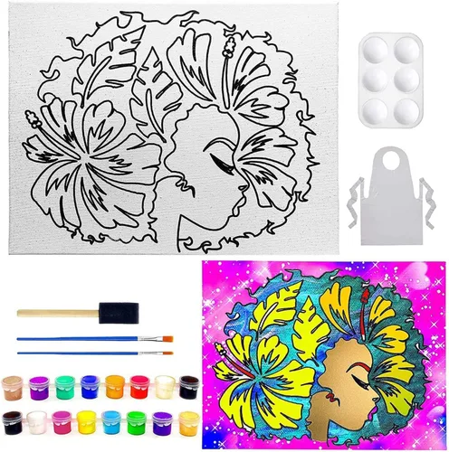 Vista 3 de Pre Drawn Canvas Paint Kit for Adults Kids Couples 4-40 PACK Discounted Bundle Afro Nature Therapeutic Retro DIY Birthday Gift & Sip and Paint