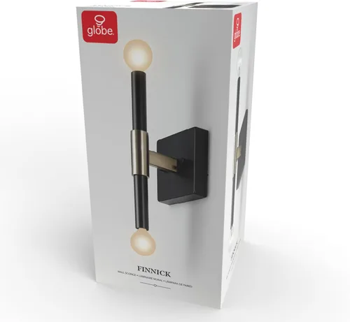 Vista 9 de GLOBE Electric 65000044 Aplique de pared de 2 luces, negro mate, acento de latón antiguo, zócalos de base E12, luces para sala de estar, decoración