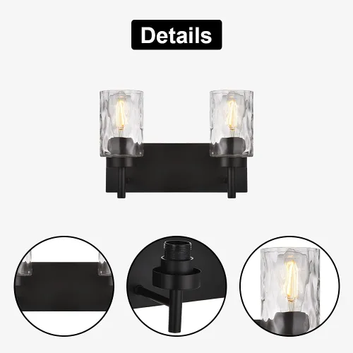 Vista 8 de BONLICHT 2 Apliques de Pared Estilo Casa de Campo Luces de Tocador Modernas Negras Accesorios de Iluminación para Baño con Pantalla de Vidrio
