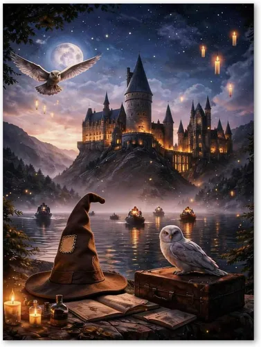 Vista 10 de PSCH Kits de arte de diamantes para adultos, kit de pintura de diamantes de castillo mágico para adultos, arte de diamantes 5D de taladro completo