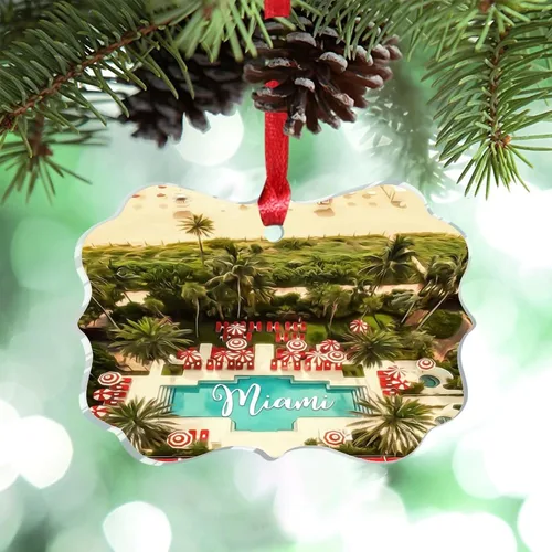 Vista 17 de Florida USA - Adornos de Navidad acrílicos de Miami, paisaje urbano, decoraciones de Navidad para árbol de viaje, recuerdo, adornos de Navidad