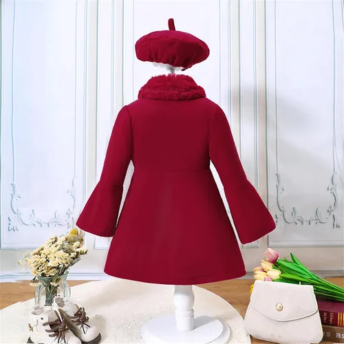 Vista 5 de ZHICHUANG Conjunto de abrigo de lana con cuello de retazos para niña de Navidad suave y duradero, para 1 a 6 años, chaqueta para niños de 6 a 7 años