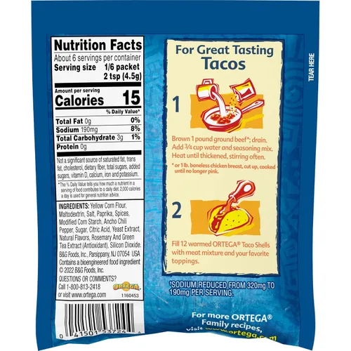 Vista 2 de Ortega Mezcla de condimentos, 40% menos de tacos de sodio, 1 onza
