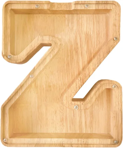 Vista 29 de Alcancía de 26 letras del alfabeto inglés A-Z, alcancía de madera transparente de gran capacidad, caja de ahorro de monedas personalizada