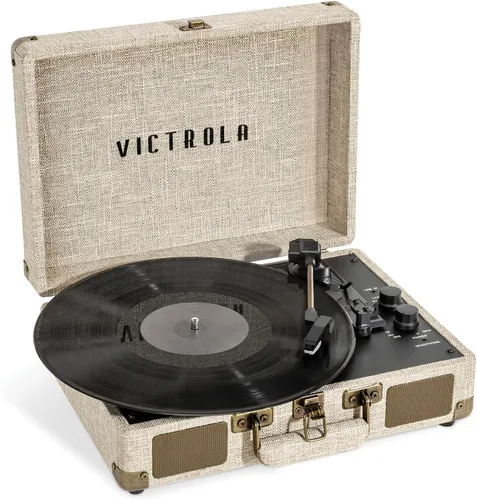 Vista 17 de Victrola Journey+ - Reproductor de discos portátil con Bluetooth en maleta – Altavoces integrados, reproductor de vinilos de 33-1/3, 45 y 78 RPM