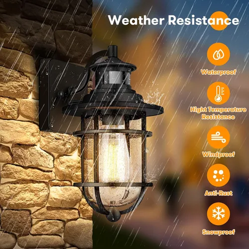 Vista 6 de Farol de pared con sensor de movimiento para exteriores, del anochecer al amanecer, impermeable, con vidrio sembrado, lámpara de montaje en pared