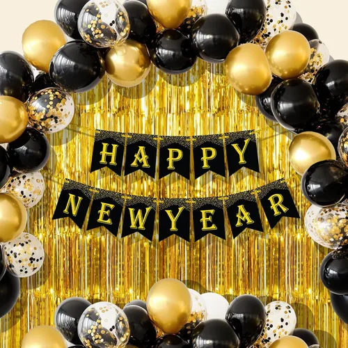 Vista 8 de KatchOn, Suministros para fiesta de Año Nuevo 2026 – Enorme, paquete de 37 Cartel de Feliz Año Nuevo, globos de Año Nuevo para decoraciones de Año