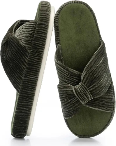 Vista 12 de Chantomoo - Pantuflas para mujer de espuma viscoelástica para la casa con cordón, lazo y tiras cruzadas, zapatos de cama cómodos y de moda