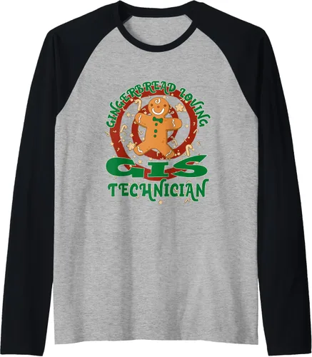 Vista 14 de GIS Technician Job Gingerbread Funny Xmas Raglan Baseball Tee