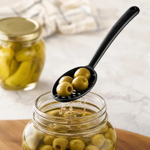 Vista 2 de Pikanty Cucharas de servir ranuradas de 7 pulgadas (paquete de 4), perfectas para aceitunas, encurtidos y condimentos, resistentes y versátiles