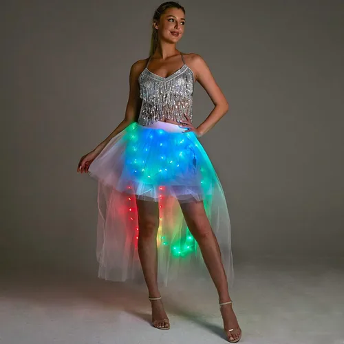 Vista 3 de Falda larga de tul LED Falda multicolor inteligente iluminada para rave tutú para mujer
