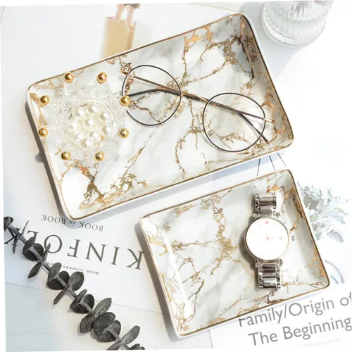 Vista 4 de SHERCHPRY 3pcs Ceramic Bandejas Decorativas Trinket Tray Jewelry Tray Desk Tray Garnish Tray Trim Tray Decorative Tray Decor Tray Ring Tray Jewlery
