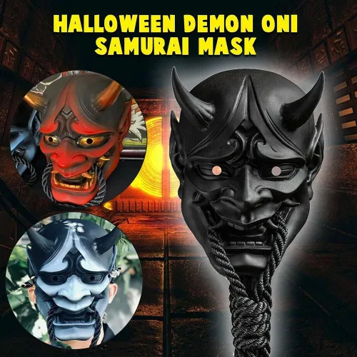 Vista 3 de AUSUKY Máscara de Prajna sellada japonesa para Halloween, diablo Hannya, CaraeshellKabuki Demon Samurai (negro)
