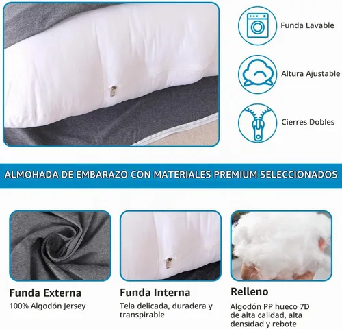 Vista 3 de Victostar almohada para embarazo, almohada de maternidad en forma de U de 57 pulgadas con funda extraíble, almohada de cuerpo completo, soporte
