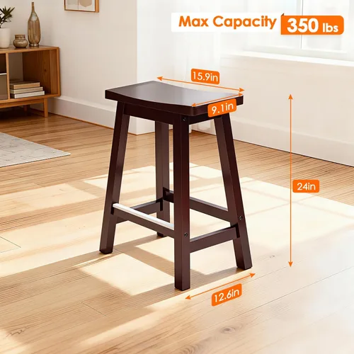 Vista 9 de PayLessHere Taburetes de bar de madera de 24 pulgadas Marrón Juego