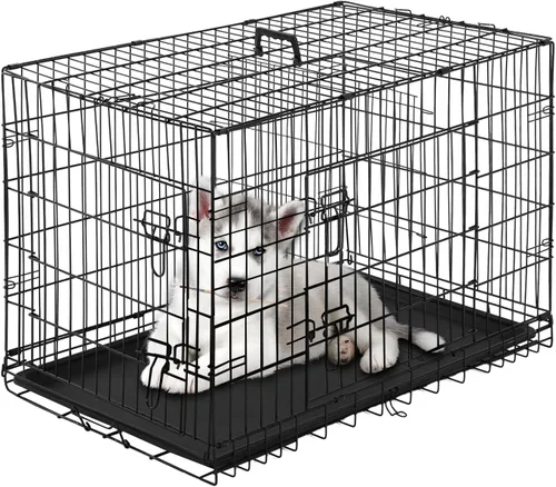 Vista 20 de PayLessHere Jaula para Perros de 46 cm para Perros Pequeños, Jaula de Metal de Puerta Única Plegable para Viajes, Interior y Exterior, con Divisores