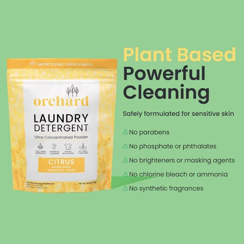 Vista 3 de Orchard Detergente en Polvo para Ropa Natural Limpieza Profunda Polvo para Ropa para Piel Sensible - Cítricos - Ingredientes Efectivos a Base