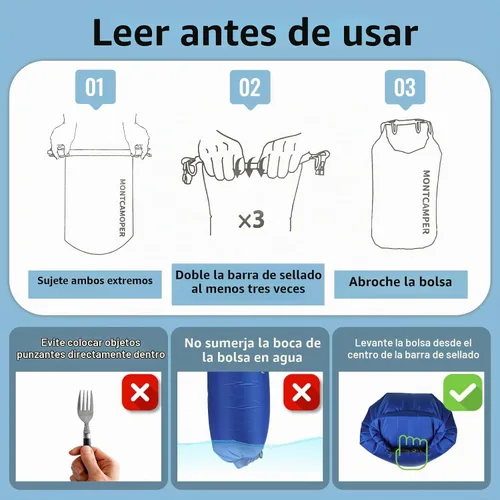 Vista 4 de Bolsa seca impermeable de 30D nailon - Adecuada para senderismo, kayak y rafting - Bolsa de almacenamiento impermeable portátil con cierre de rollo