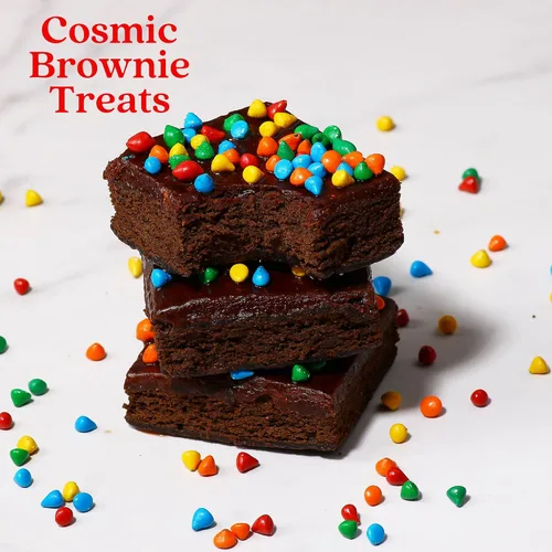 Vista 3 de Brownies Cesta de regalo Brownies de chocolate envueltos individualmente [9 unidades] cubiertos con chips de caramelo arcoíris Snacks