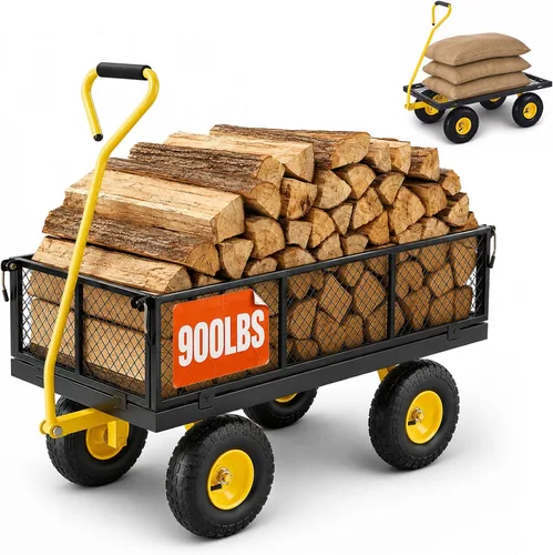 Vista 15 de VEVOR Carrito de jardín de acero de 900 libras, mango 2 en 1, carro de jardín extraíble resistente con neumáticos libres de 10 pulgadas, carrito