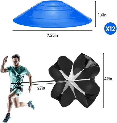 Vista 2 de Juego de entrenamiento de velocidad profesional y agilidad: incluye escalera de agilidad ajustable de 12 peldaños de 20 pies con bolsa