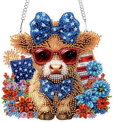 Vista 32 de MXJSUA Atrapasoles con pintura de diamante de águila calva americana, kits de arte de diamantes para adultos, adornos colgantes con cadena
