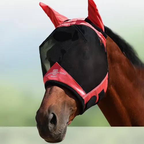 Vista 24 de Harrison Howard Máscara de mosca de caballo luminosa profesional estándar con orejas protección UV para caballo, azul y plateado, pequeño poni