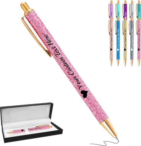 Vista 124 de Bolígrafos de purpurina personalizados con nombre impreso, bolígrafo personalizado con barril de metal, retráctil, bonito y elegante, regalos