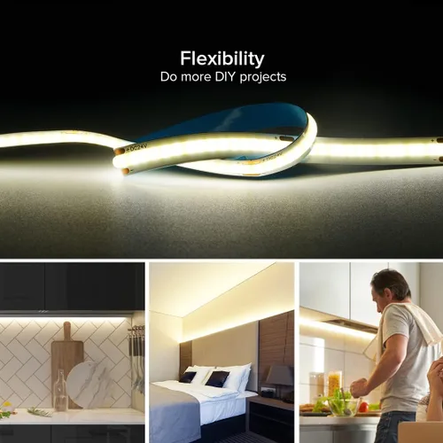 Vista 5 de COB - Tira de luz LED de 12 V, 4000 K, tiras de mazorca blanca natural con control remoto/aplicación, controlador Bluetooth, 16.4 pies, CRI 90+