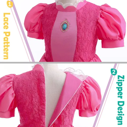 Vista 5 de iTVTi Disfraz de princesa melocotón para niñas, disfraz de Super Brothers para fiesta, cosplay, Halloween