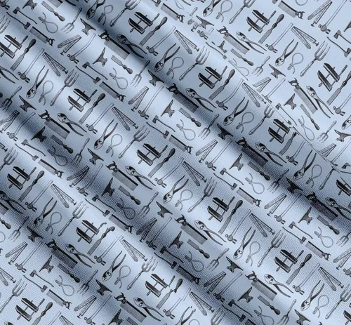 Vista 3 de Soimoi Tela azul de la decoración del hardware de las herramientas de la tela del algodón del algodón imprimió BTY 42 pulgadas de ancho