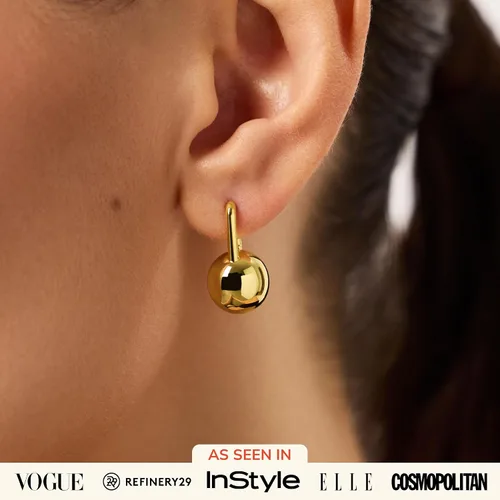Vista 2 de Ana Luisa Aretes gruesos de nudo pequeño, chapados en oro de 14 quilates y plata para mujer, aretes colgantes de bola de moda, nudos dorados
