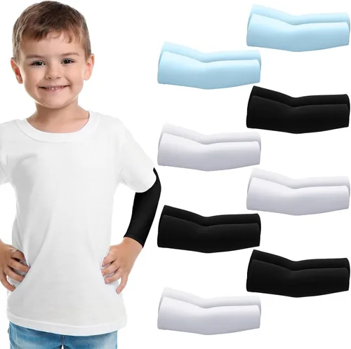Vista 8 de Zhanmai 8 Pairs Kid Arm Sleeve Youth Breathable Elastic Compression Arm Sleeves for Basketball Football Volleyball Boy Girl