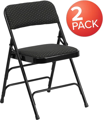 Vista 7 de EMMA + OLIVER Paquete de 2 sillas plegables curvadas de metal de tela con patrón negro Triple Braced, Double-Hinged, Fabric Upholstery