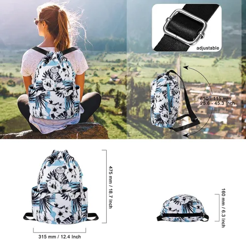 Vista 2 de Hua Angel - Mochila deportiva con cordón, plegable, para gimnasio, yoga, resistente al agua, para senderismo, viajes, al aire libre, para hombres