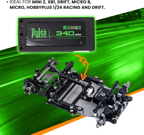Vista 7 de Helidirect Pulse 340mah 2S 7.6V 60C LiHV Hardcase Batería utilizada para Mini Z, XBility 1, Drift, Micro B, Micro, Hobbyplus 1/24 Racing & Drift
