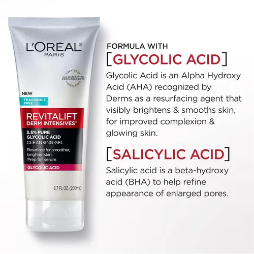 Vista 2 de L'Oreal Paris Revitalift - Gel limpiador iluminador con ácido glicólico puro al 3,5% con ácido salicílico, 6,7 onzas líquidas