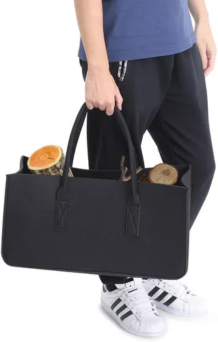 Vista 7 de Bolsa para leña plegable para leña, con mango (Negro)