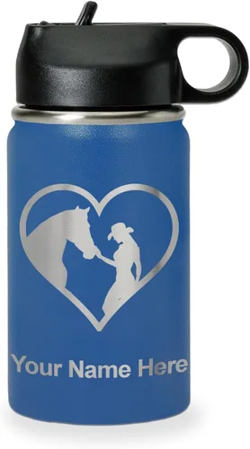Vista 62 de LaserGram Botella de agua personalizada, corazón de vaquera de caballo, acero inoxidable de doble pared aislada al vacío con popote superior, regalo