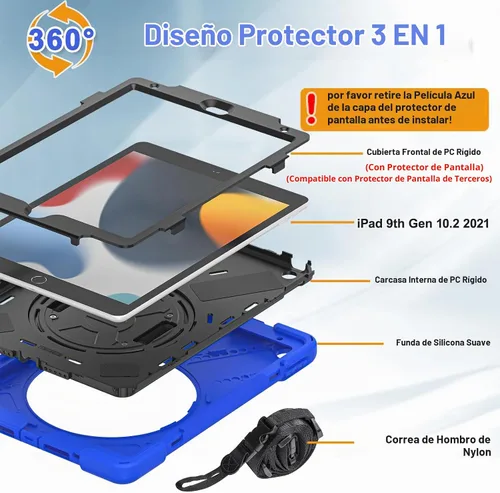 Vista 7 de BRAECNstock - Funda para Apple iPad de 9ª/8ª/7ª generación, de 10.2" 2021/2020/2019, funda protectora a prueba de golpes para niños, con protector