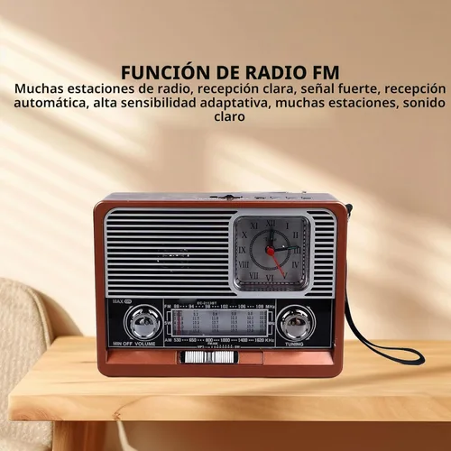 Vista 8 de Radio vintage multifuncional AM FM SW banda reloj linterna retroaltavoz con linterna LED, función de reloj, aspecto vintage para el hogar viajes