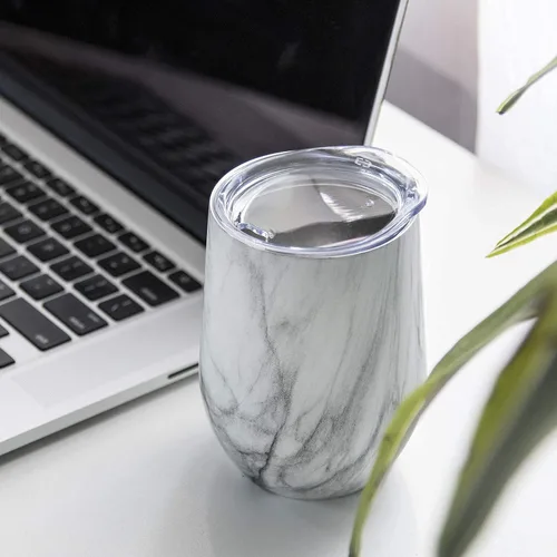 Vista 4 de Sipworks Vaso de vino de acero inoxidable: copa de vino sin tallo aislada al vacío de doble pared con tapa, 12 onzas, juego de 2, caoba/oro rosa